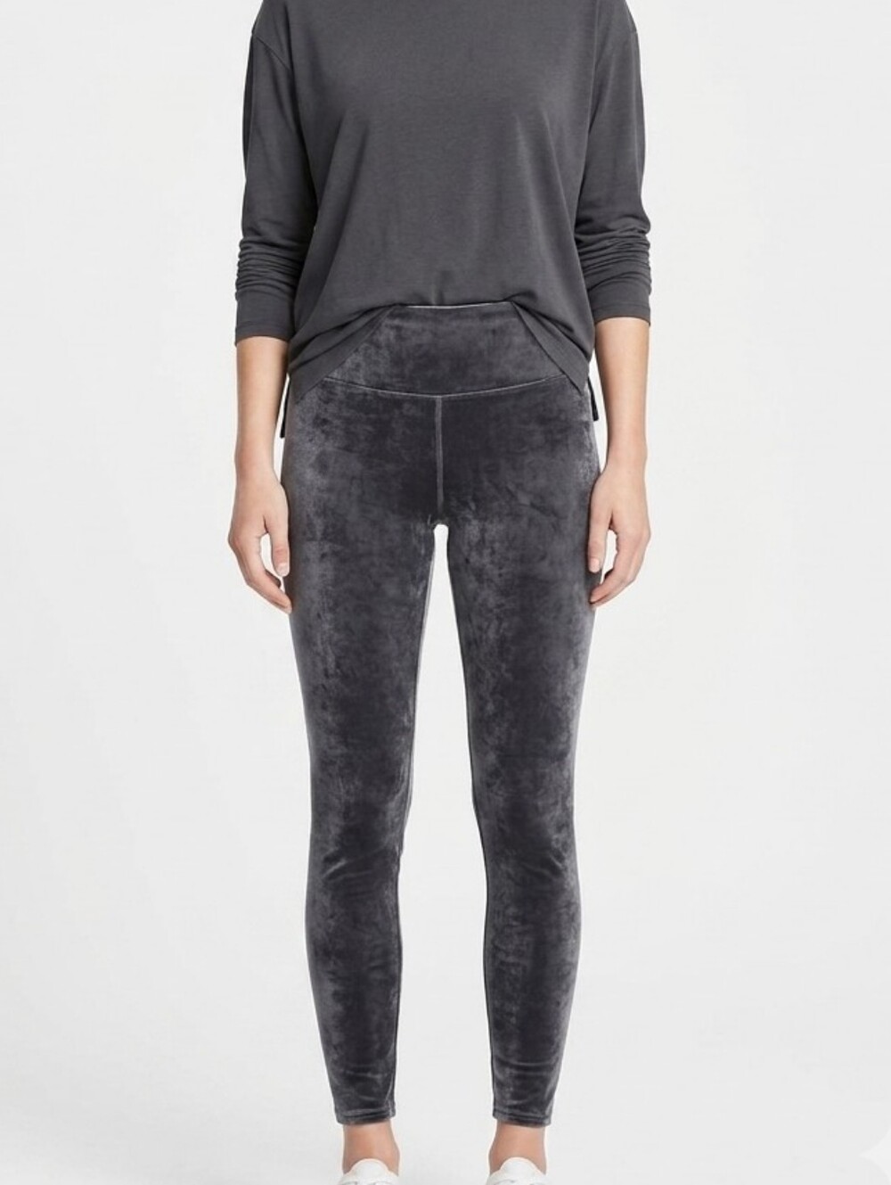Spanx Grey Velvet High Waist Pull On Leggings XL Long Velour High Rise Comfort